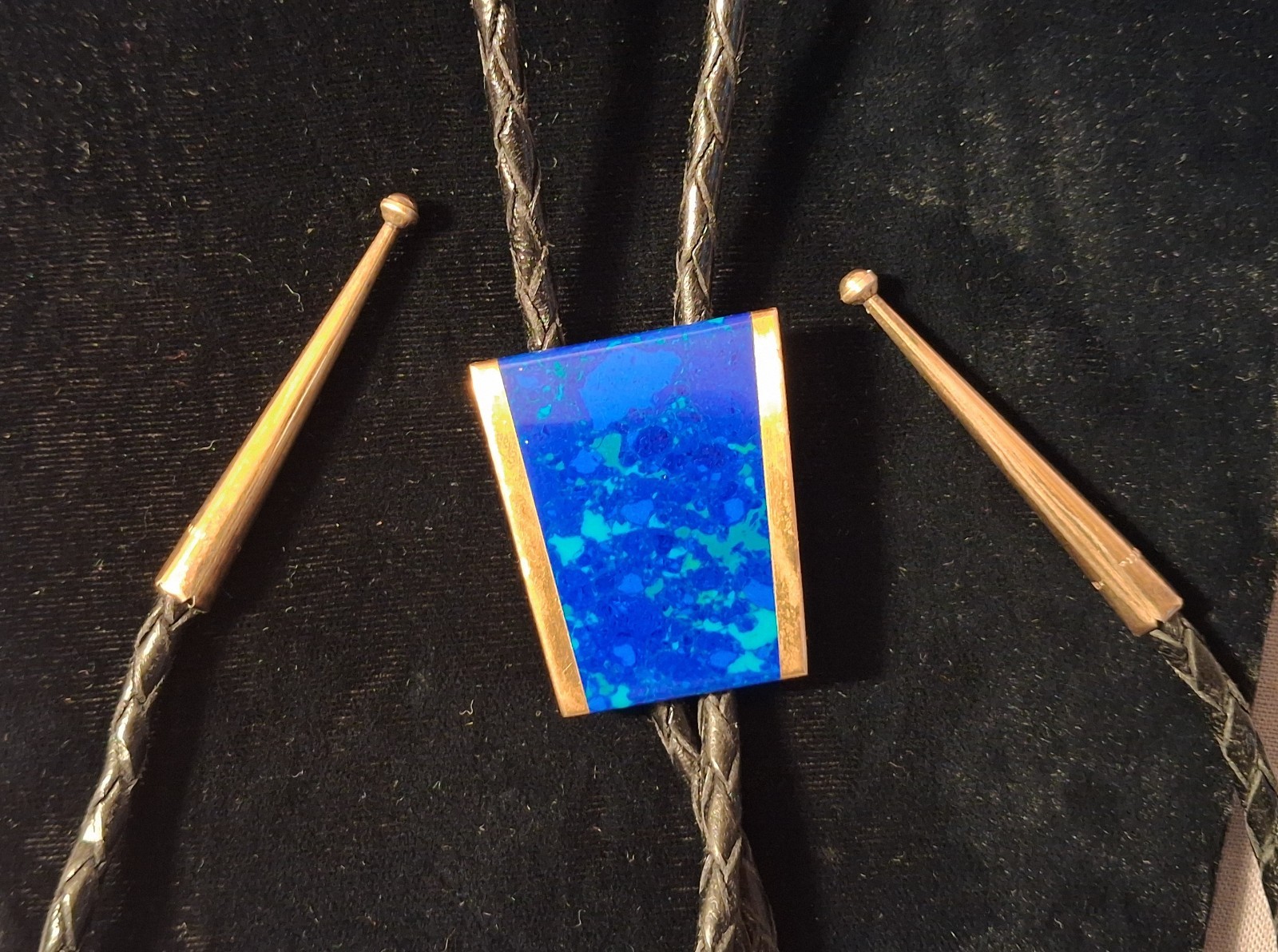 Vintage Bolo Tie Vibrant Blue Stone Signed oHo '87 Pat Pend Native American