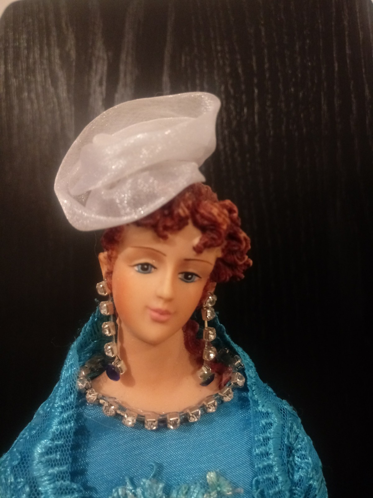Antique Lady Porcelain face Doll with wood base & jewlery Antique Lady Porcelain face Doll with wood base & jewlery