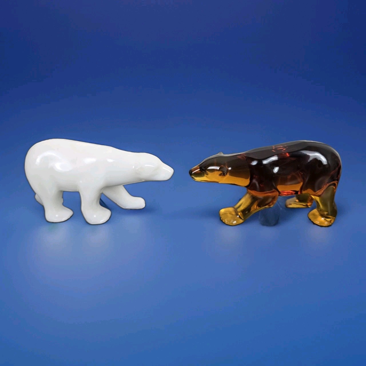 Antique 1920-1930s German Pair Of White & Amber Glass Bear Paperweights