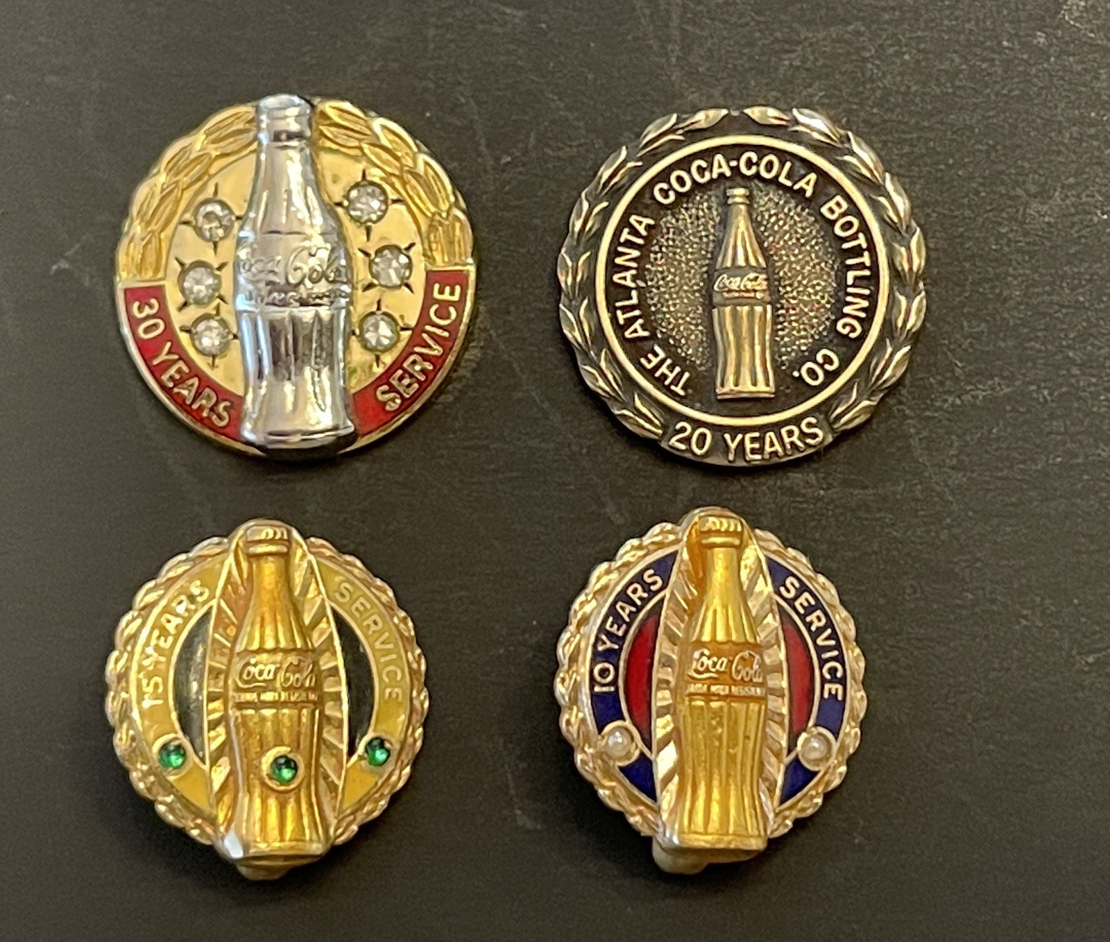 VINTAGE COCA COLA  30/20/15/10 YEARS SERVICE PINS
