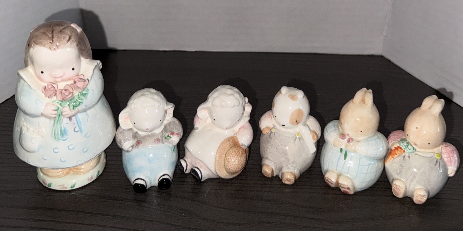 Vintage Michel & Co Porcelain Lot Girl, Sheep, Dog, Bunnies Set Of 6 Vintage Michel & Co Porcelain Lot Girl, Sheep, Dog, Bunnies Set Of 6