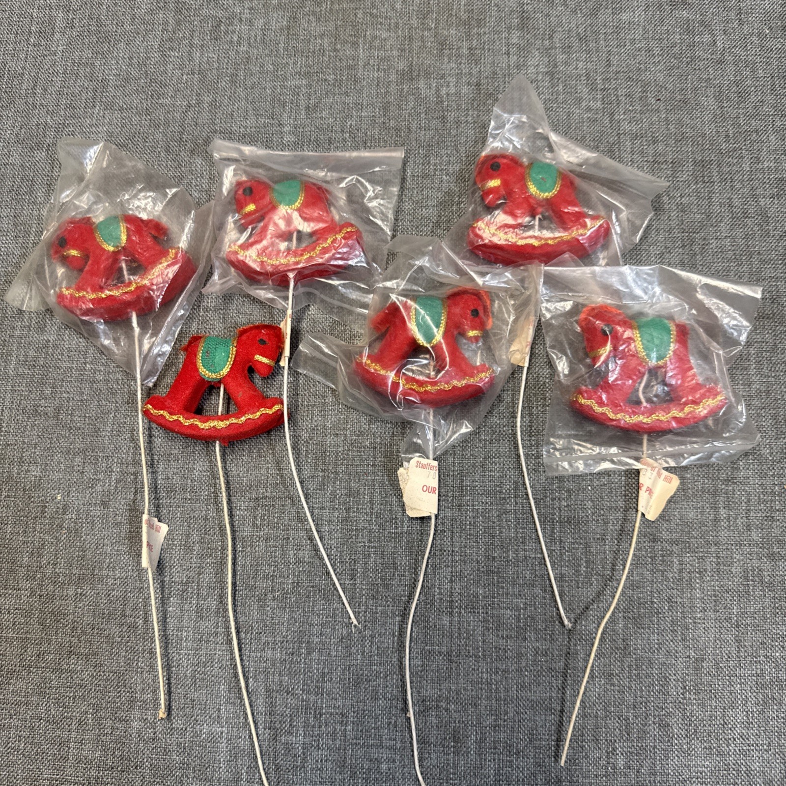 lot of 6 vintage NOS flocked rocking horse picks lot of 6 vintage NOS flocked rocking horse picks