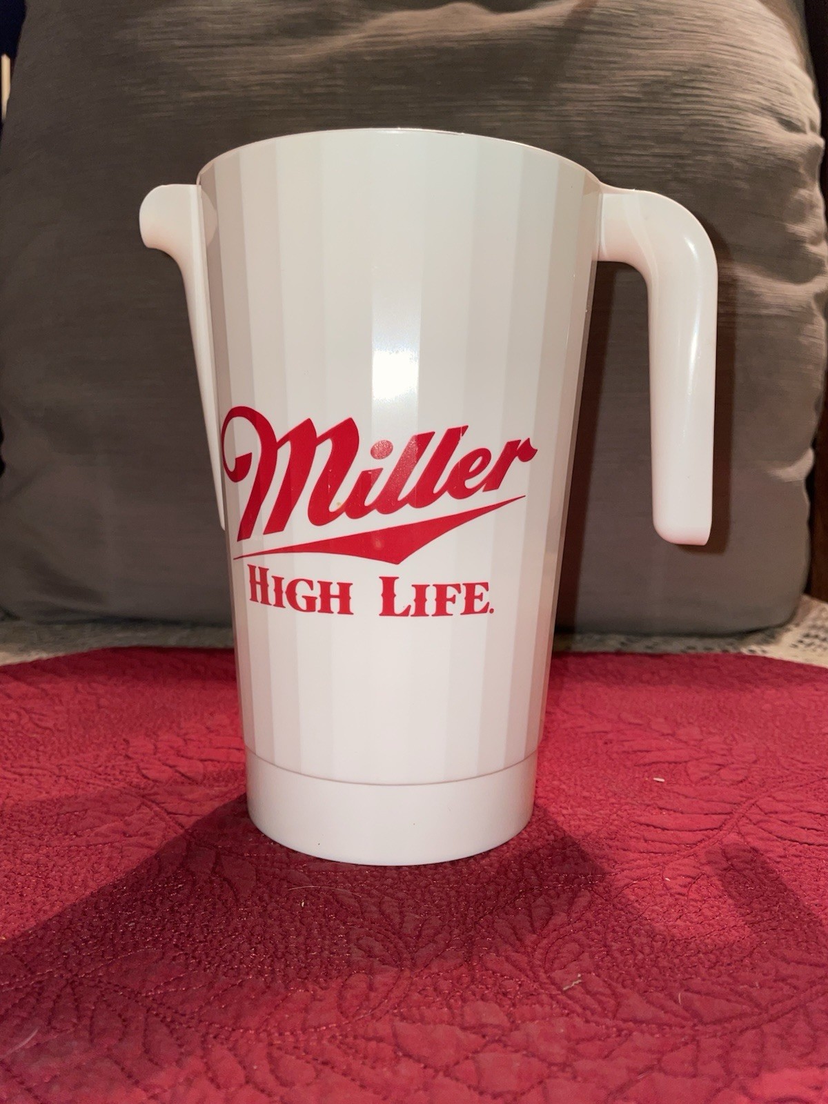 Vintage Miller High Life Beer Pitcher White Plastic Bar Collectible Red Logo