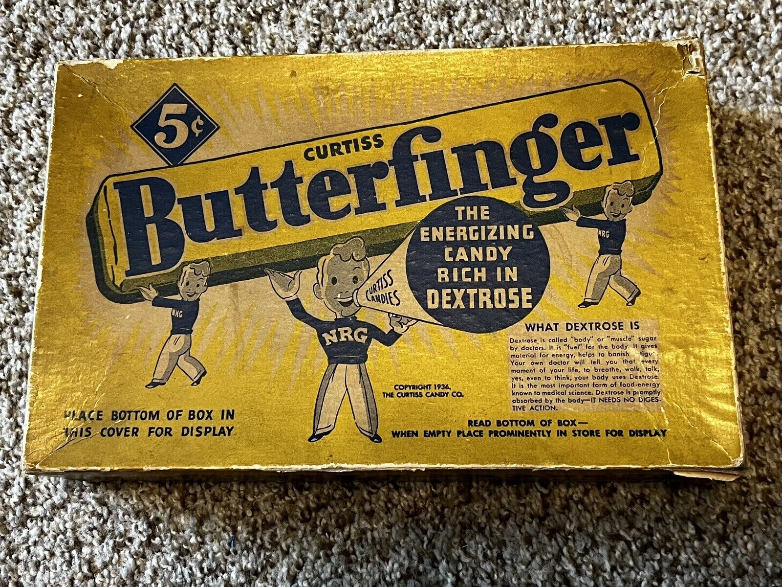 1936 Butterfinger Candy Box, Baby Ruth Curtis Boy Advertising. Nice Cond. 11”