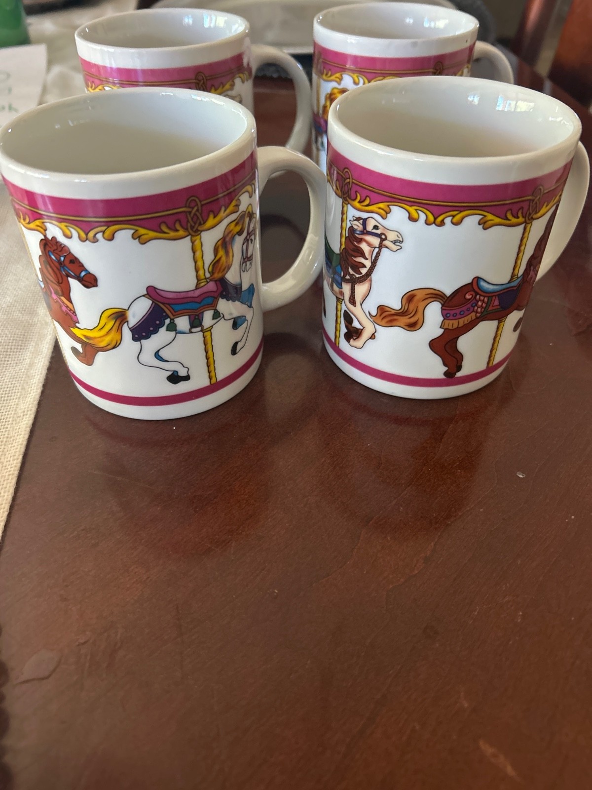 Vintage set of 4 Gold Carousel Horses Pony Mugs Unmarked Classy Fun TeaParty Vintage set of 4 Gold Carousel Horses Pony Mugs Unmarked Classy Fun TeaParty