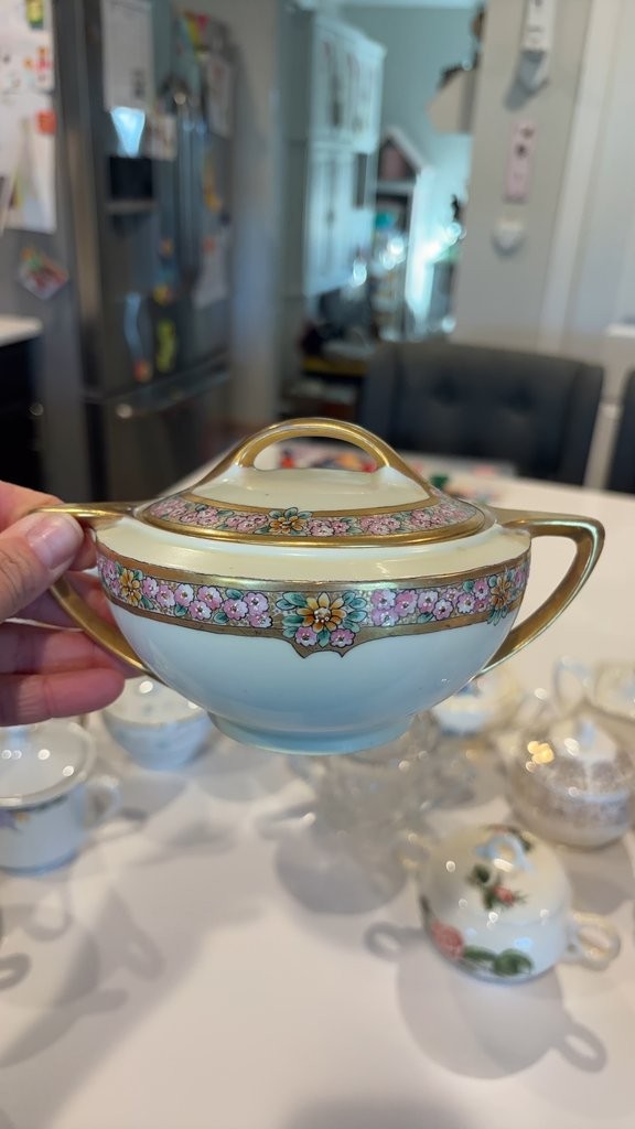 Vintage Noritake Hand-Painted Sugar Bowl with Lid