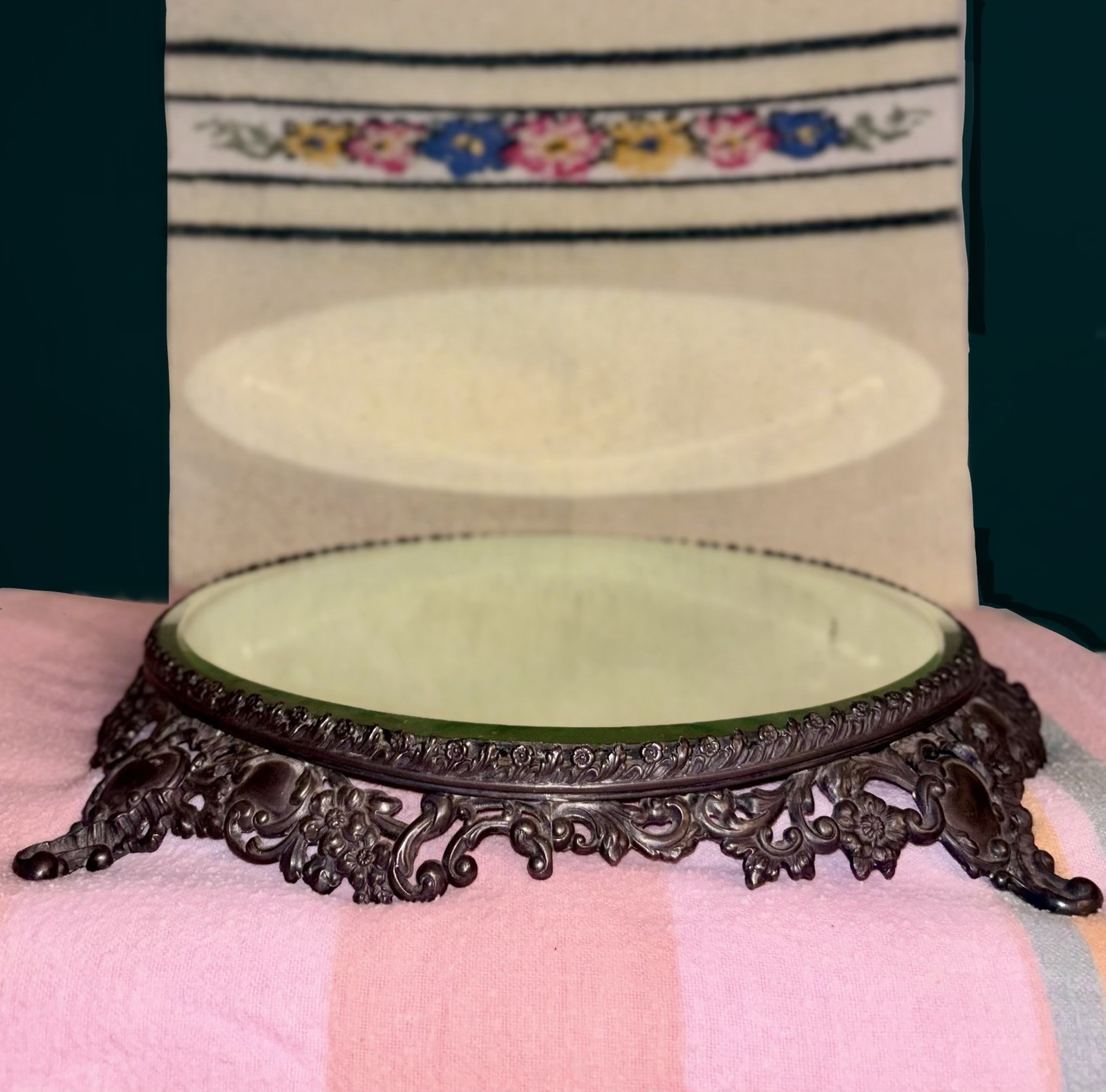 Antique Victorian Pairpoint Quadruple Silver-Plated 12” Vanity Mirror Plateau