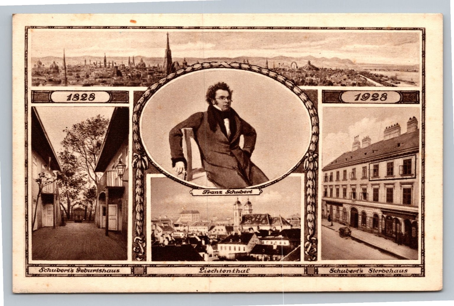 1928 Franz Schubert Centennial Postcard Vienna Birth Death Houses Lichtenthal 1928 Franz Schubert Centennial Postcard Vienna Birth Death Houses Lichtenthal