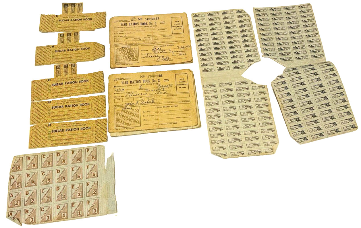 Original WWII War Ration Book 3 & Stamp Sheet Lot – Franklin, Tennessee