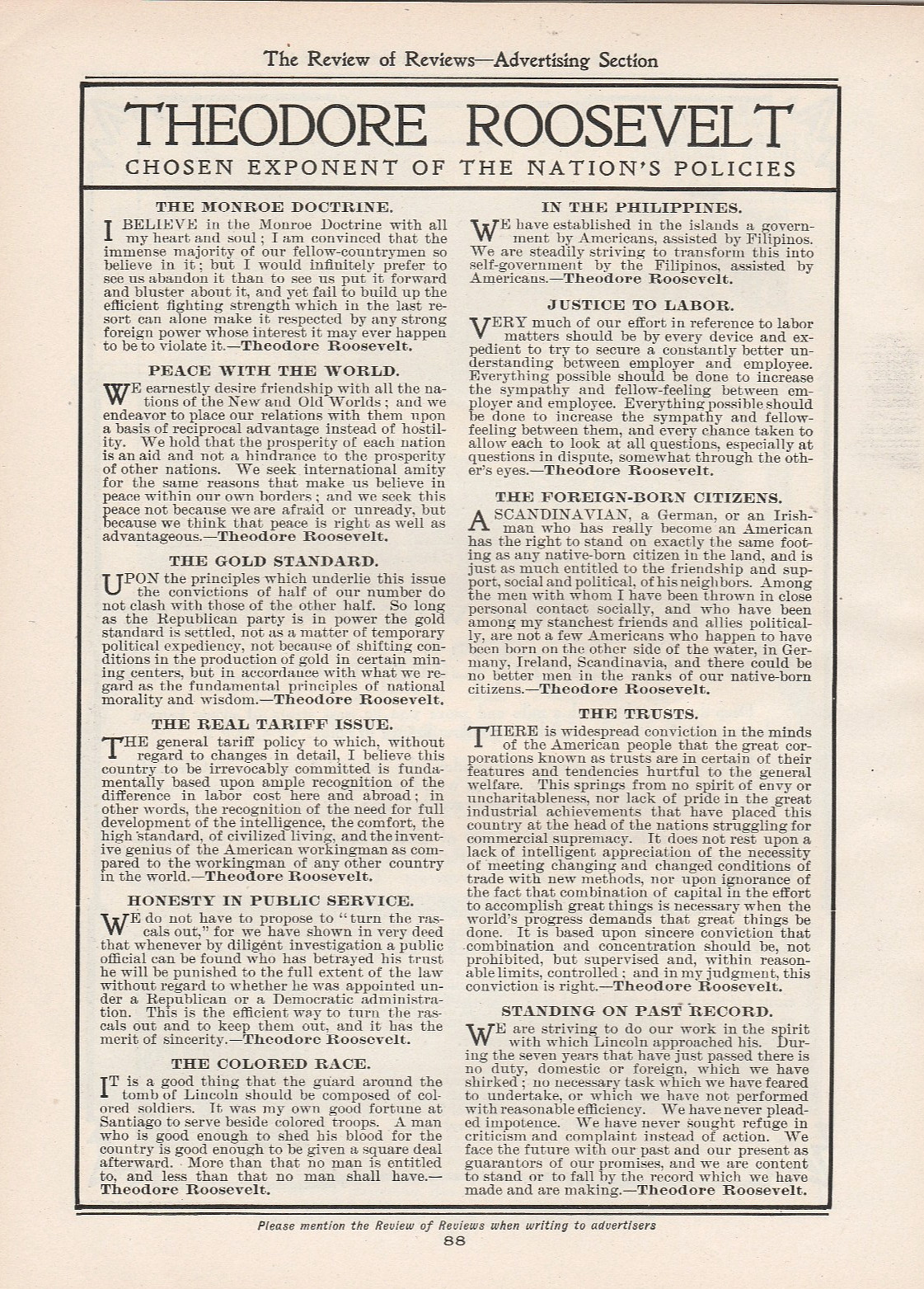 RARE Original 1904 Theodore Roosevelt Political Campaign Platform - Vtg Print Ad RARE Original 1904 Theodore Roosevelt Political Campaign Platform - Vtg Print Ad