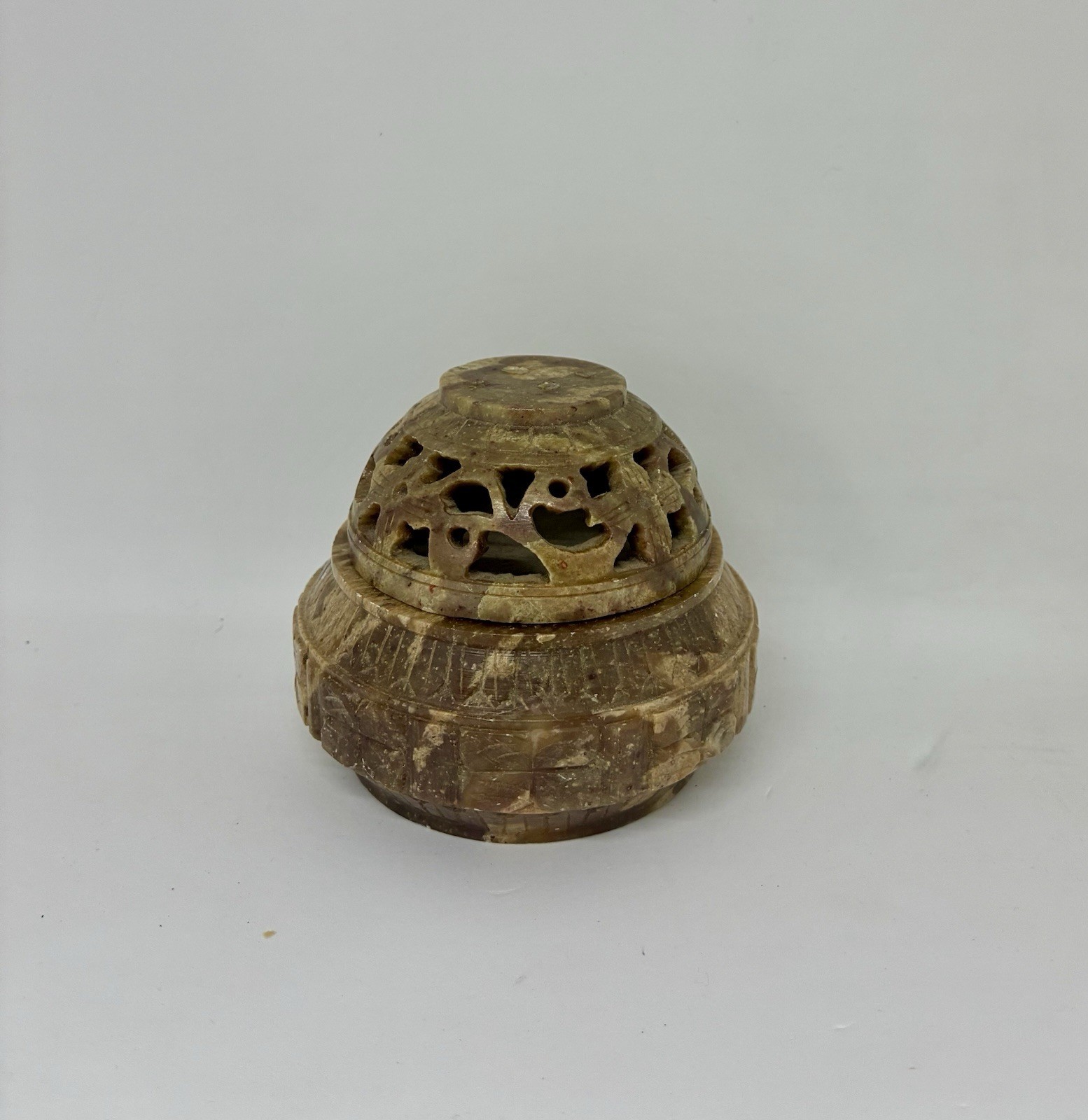 Beautiful Small Soapstone Incense Burner Intricately Carved Tan Brown Diffuser Beautiful Small Soapstone Incense Burner Intricately Carved Tan Brown Diffuser