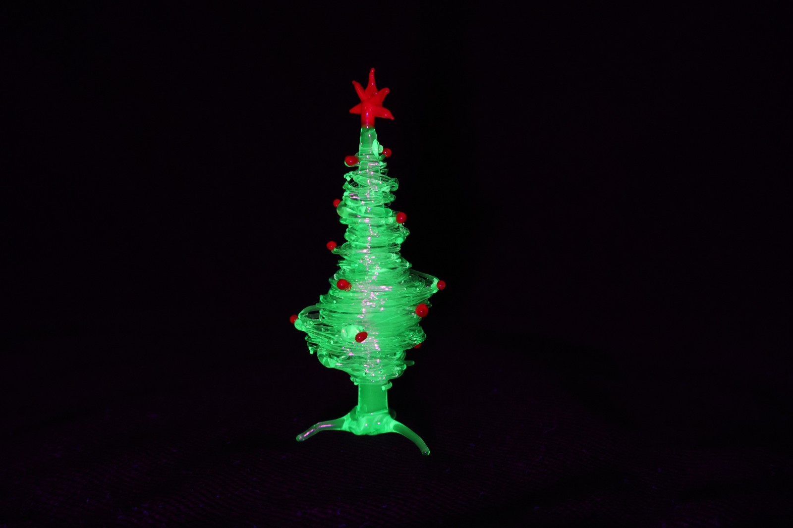 Uranium Glass Christmas Tree, UV Reactive Glowing Glass Figurine, Handmade