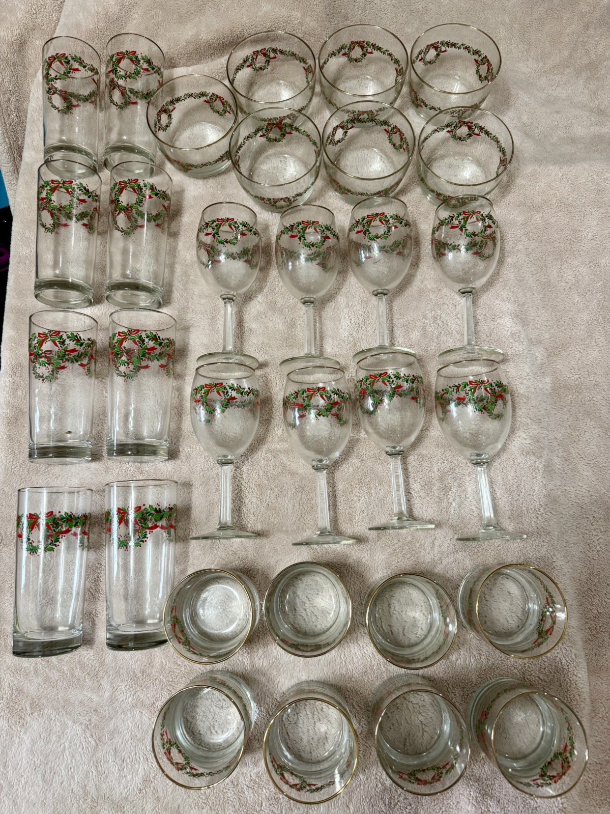 Vintage Holly & Berry Christmas Glassware Set, 31 Pieces, Gold Rim Vintage Holly & Berry Christmas Glassware Set, 31 Pieces, Gold Rim