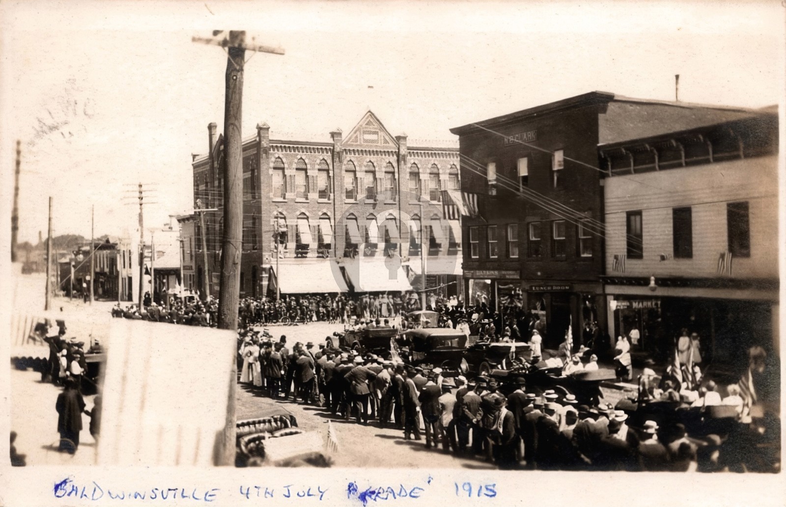 July 4th 1915 Parade w Stores Baldwinsville NY New York RPPC Photo Postcard COPY July 4th 1915 Parade w Stores Baldwinsville NY New York RPPC Photo Postcard COPY