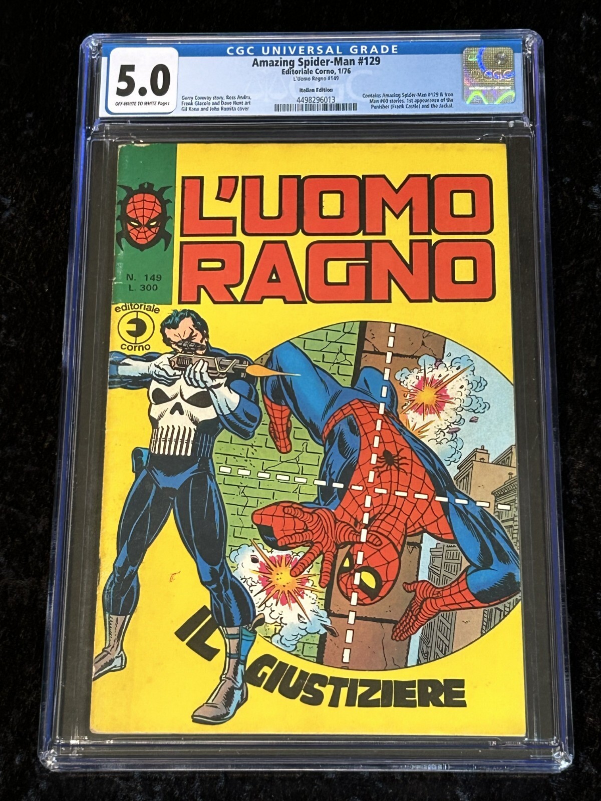 Editoriale Corno 1976 Italian Amazing Spider-Man #129 CGC 5.0 VGF L\'Uomo Ragno