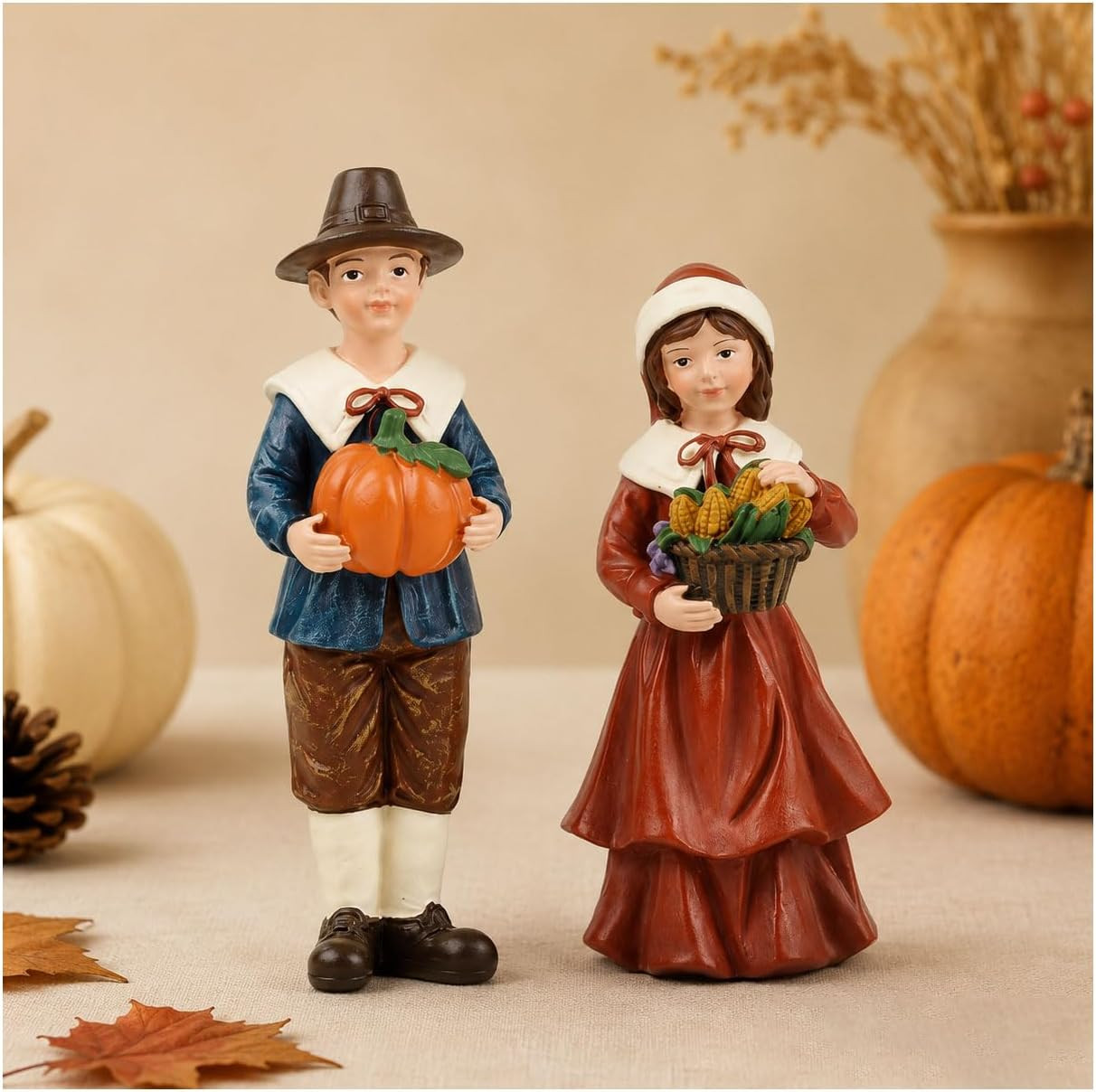 2 PCS Thanksgiving Pilgrim Couple Pumpkin Figurines 2 PCS Thanksgiving Pilgrim Couple Pumpkin Figurines