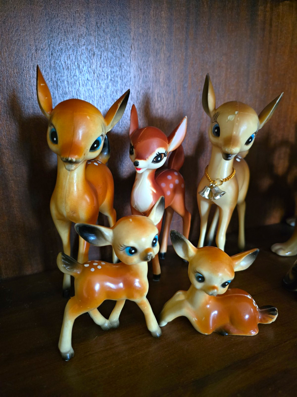 Lot Set of 5 Vintage Kitsch Plastic Deer Figurines, Fawn/Bambi Style