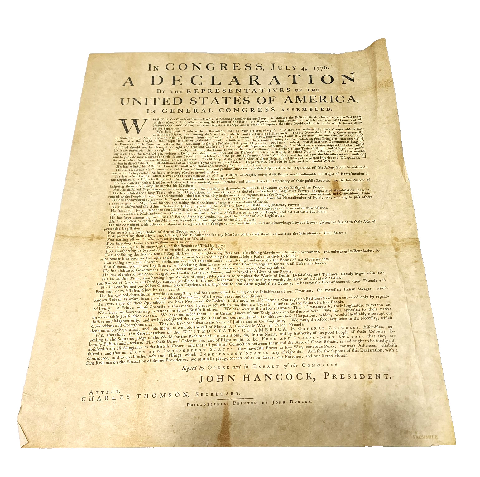 Vintage Style Declaration of Independence Parchment Document Replica Poster 1776