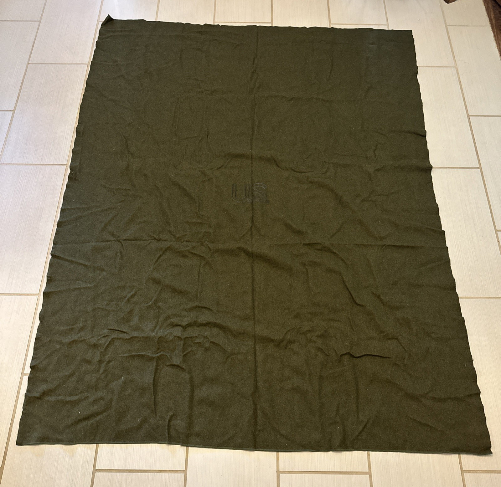 Vintage Wool US Military Bed Blanket OG 118 64 x 80 OD Green Shrink Resistant