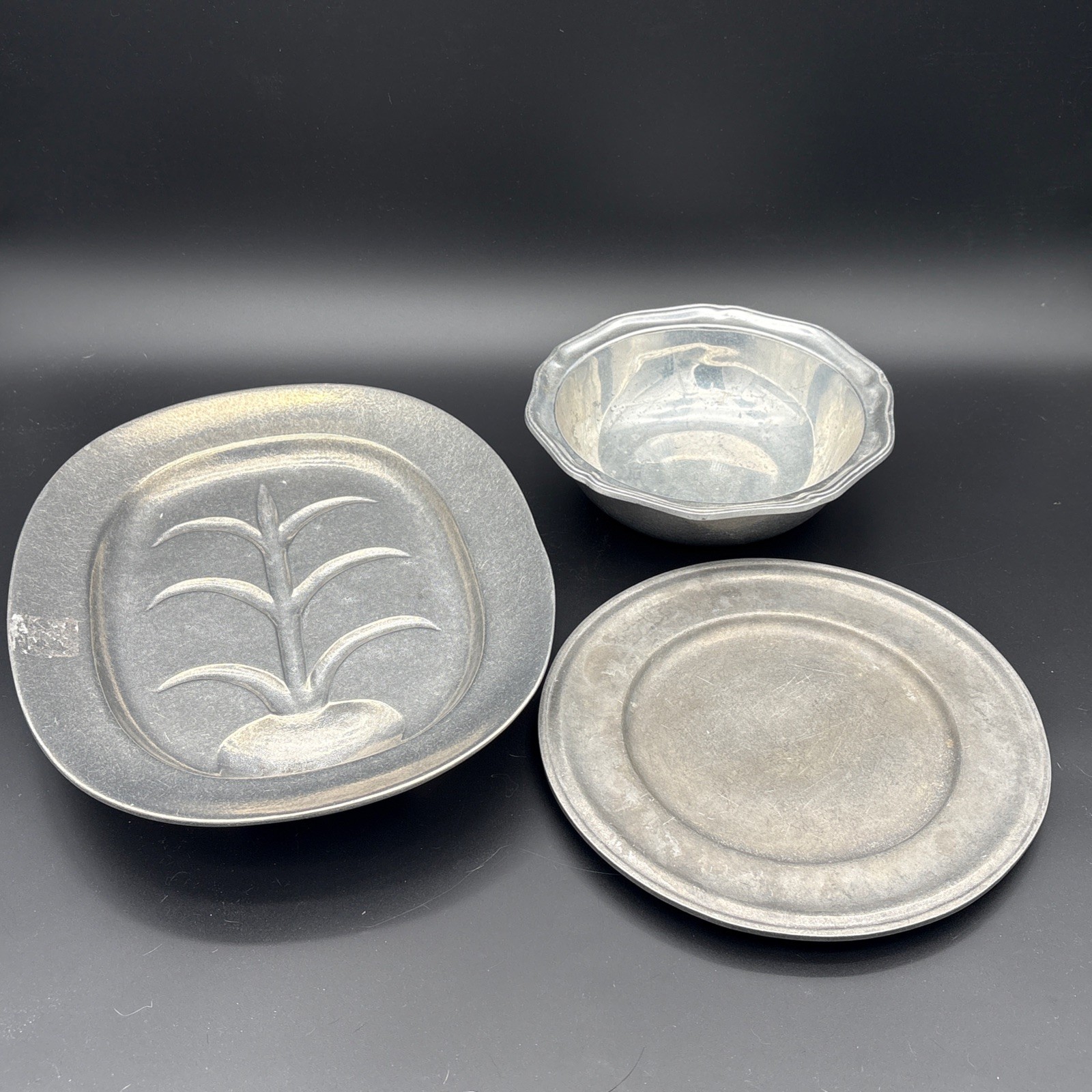 Vintage Wilton Armetale Pewter-Look 3pc Set - Meat Platter, Bowl & Plate Lot