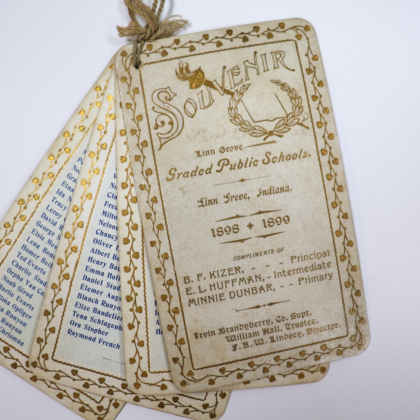 Antique Souvenir Linn Grove Indiana Public Schools 1898 1899 Pupils Roster Cards Antique Souvenir Linn Grove Indiana Public Schools 1898 1899 Pupils Roster Cards