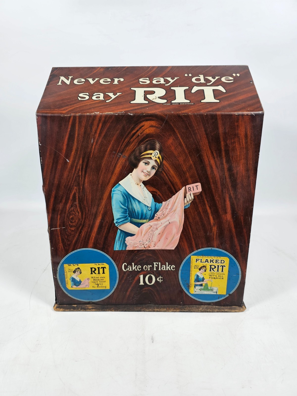 Vintage Rit Dye Countertop Display Advertising Wooden Lithographed Tin Cabinet