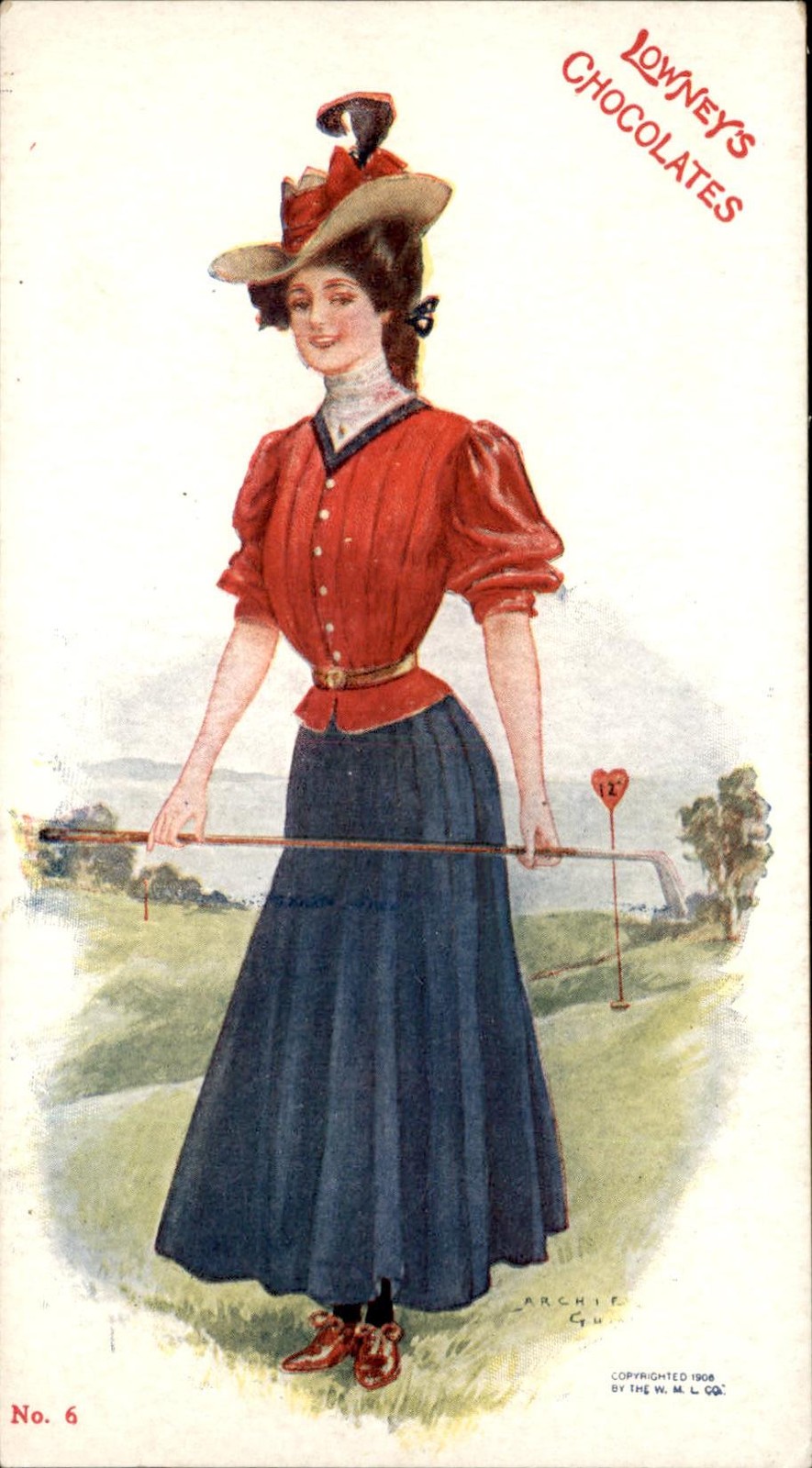 Lowney\'s Chocolates Beautiful Woman Golf Golfing c1906 Vintage Postcard bhn