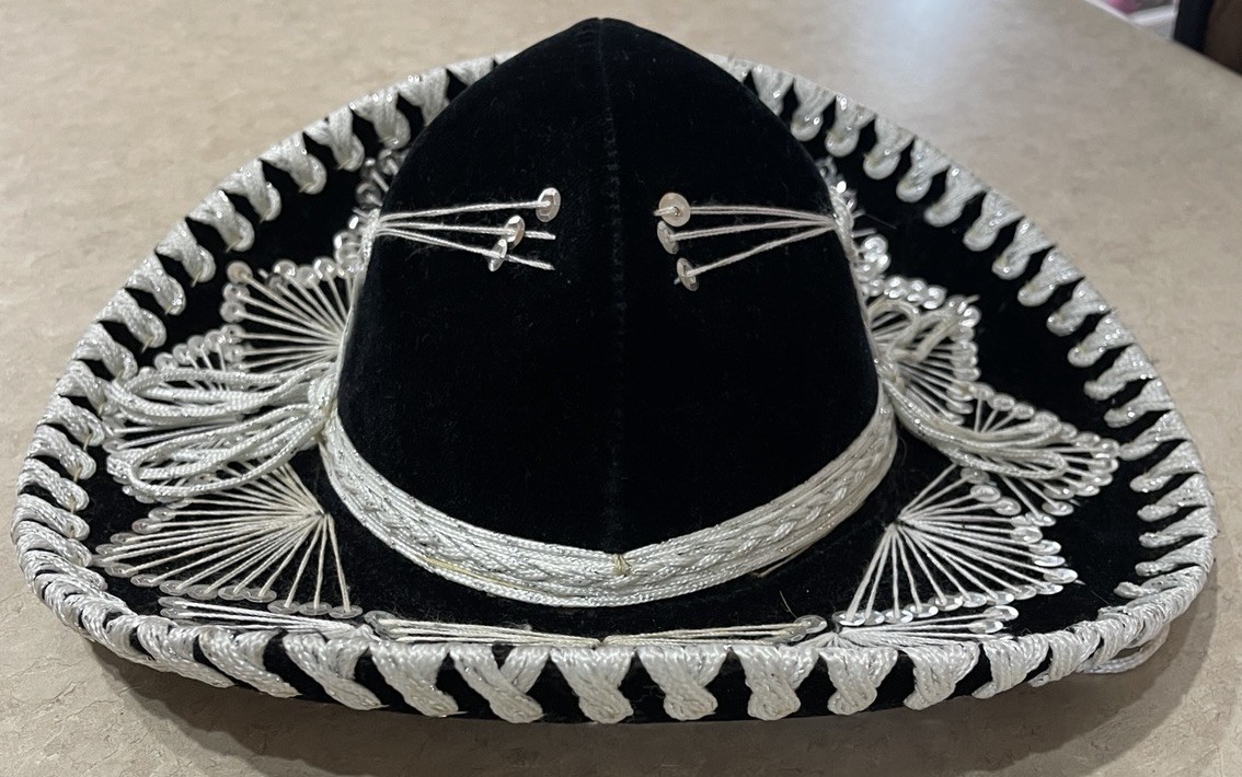 Mexican Sombrero Salazar Yepez Black/Silver Velvet Sequin Childs Hat 15\ Mexican Sombrero Salazar Yepez Black/Silver Velvet Sequin Childs Hat 15\