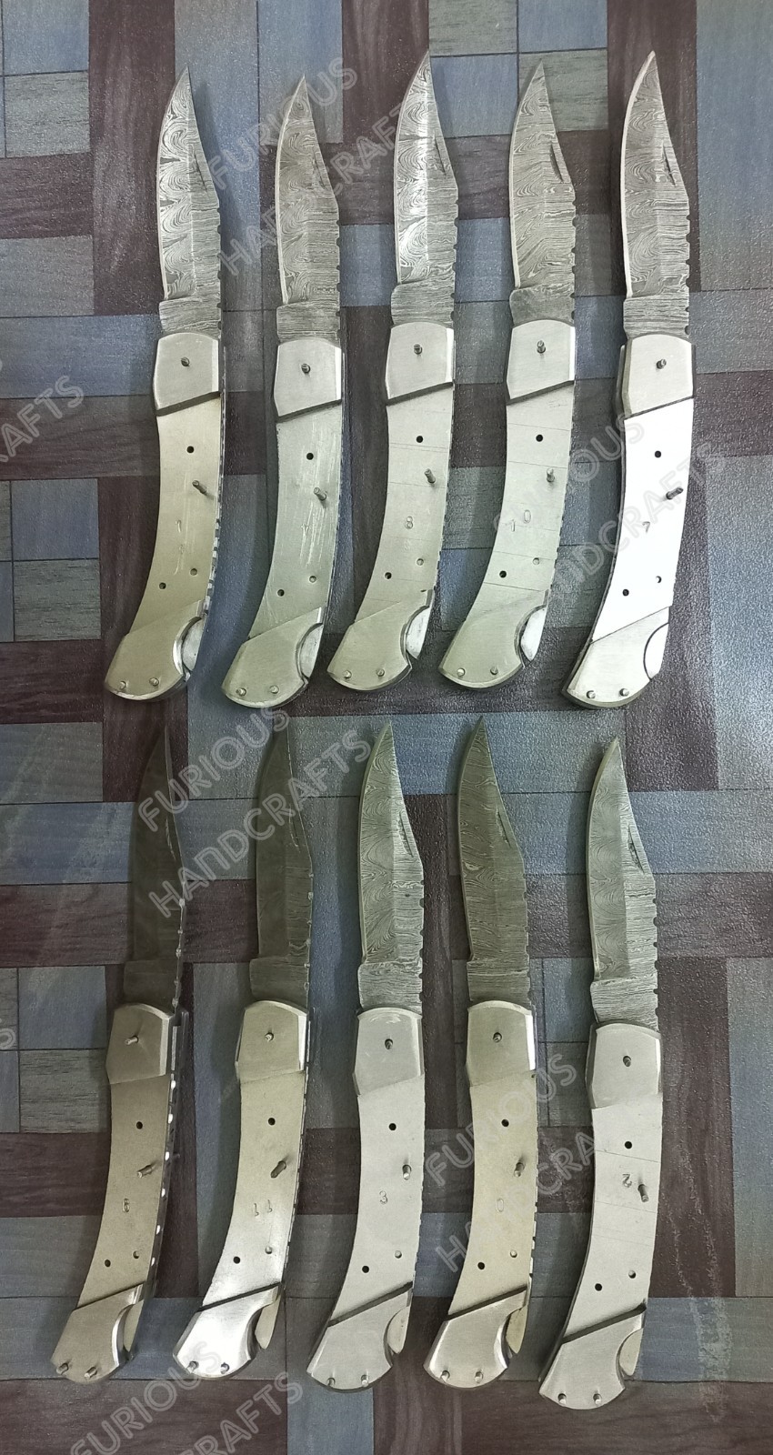 Custom Handcraft Damascus Steel Folding Knives Material Lot of 10 pc\'s Custom Handcraft Damascus Steel Folding Knives Material Lot of 10 pc\'s
