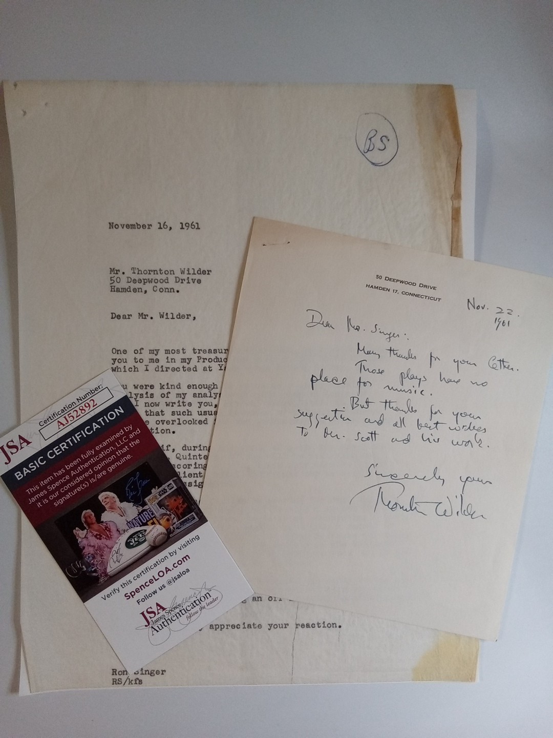 Thornton Wilder Autographed Letter Signed JSA Certified Authentic -1 #