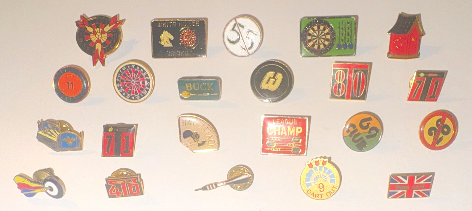 Lot of 22 Vintage Dart Enamel Pins Dartboard 180 9 Dart Out Hat Attack League
