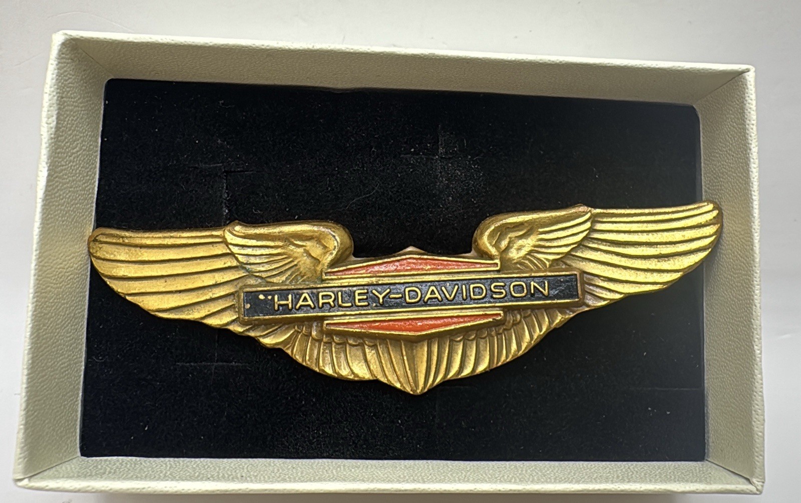 Vintage Harley Davidson 3” Gold Tone Wings Pin Brooch
