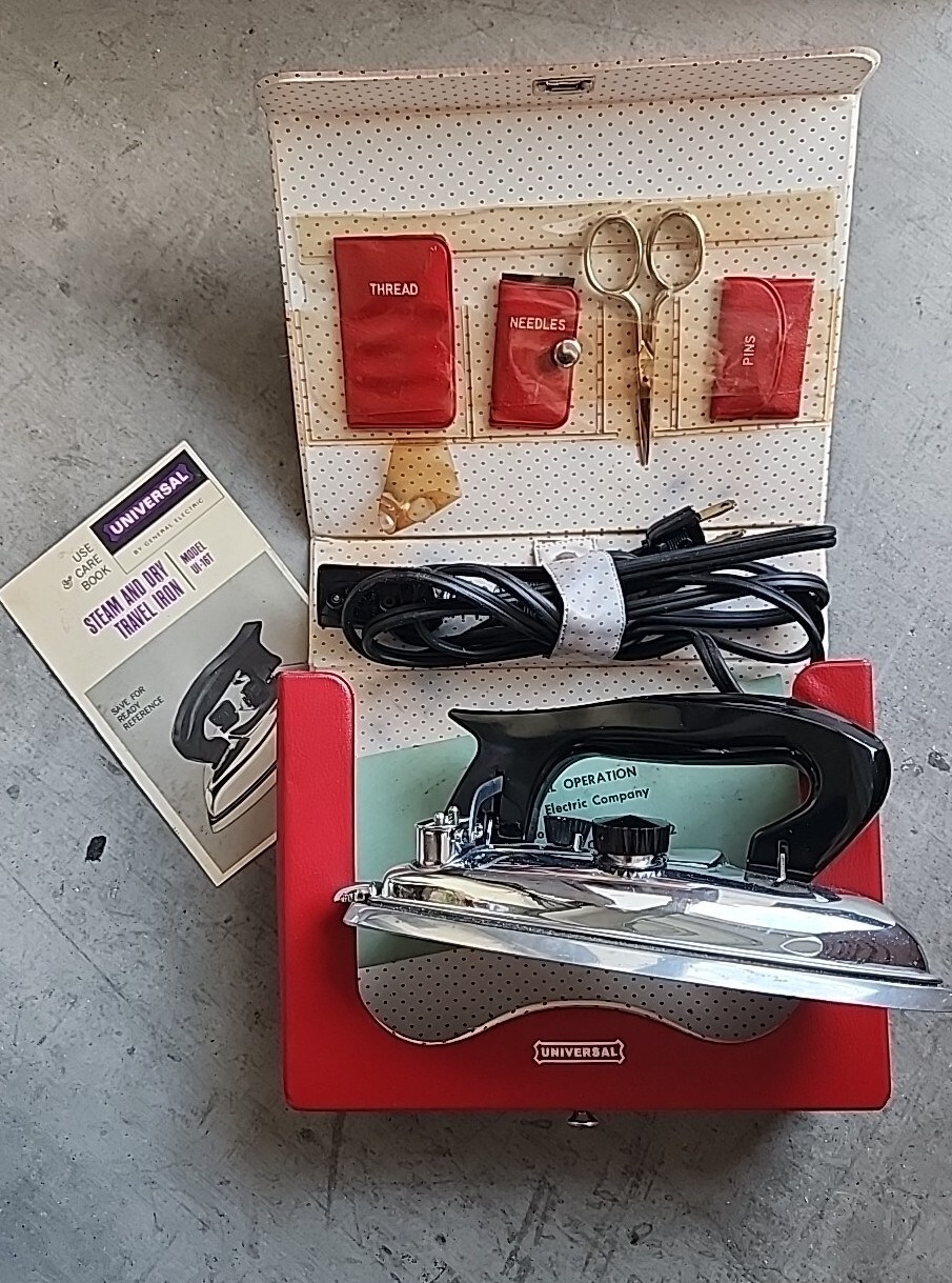 Vintage Universal Travel Steam Iron by General Electric W/Carrying Case Manual