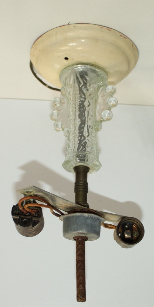 Vintage 1940's Two Light Brass & Glass Ceiling Fixture - PARTS ONLY Vintage 1940's Two Light Brass & Glass Ceiling Fixture - PARTS ONLY