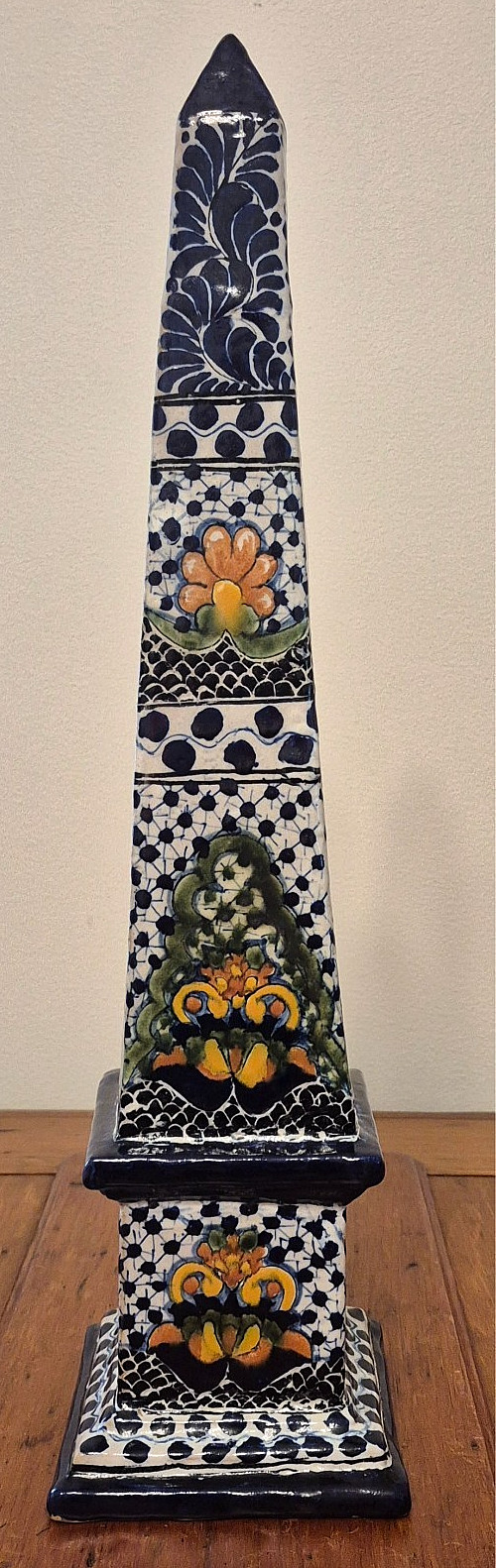 VTG Talavera La Corona Mexico Pottery Obelisk Statue Hand Painted Folk Art 19.5\ VTG Talavera La Corona Mexico Pottery Obelisk Statue Hand Painted Folk Art 19.5\