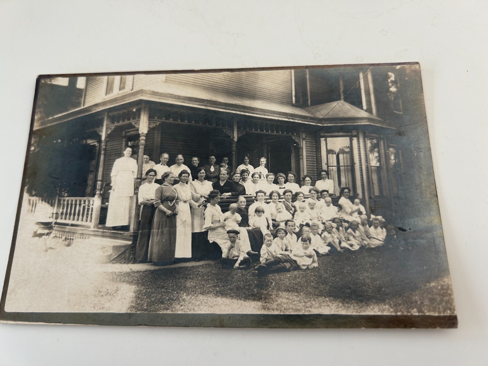 Large Group in Front of Old House RPPC Postcard Large Group in Front of Old House RPPC Postcard