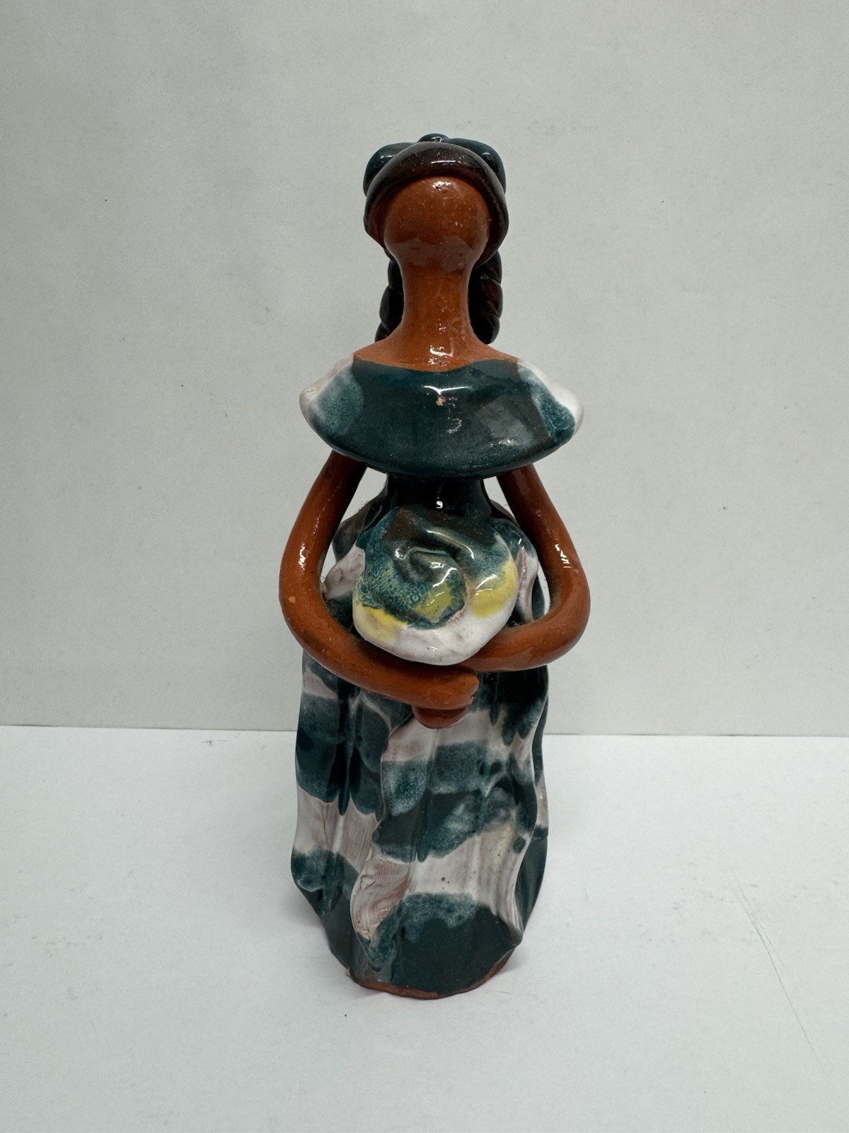 Dominican Republic Faceless Doll Ceramic Folk Art Woman Basket Figurine 7\