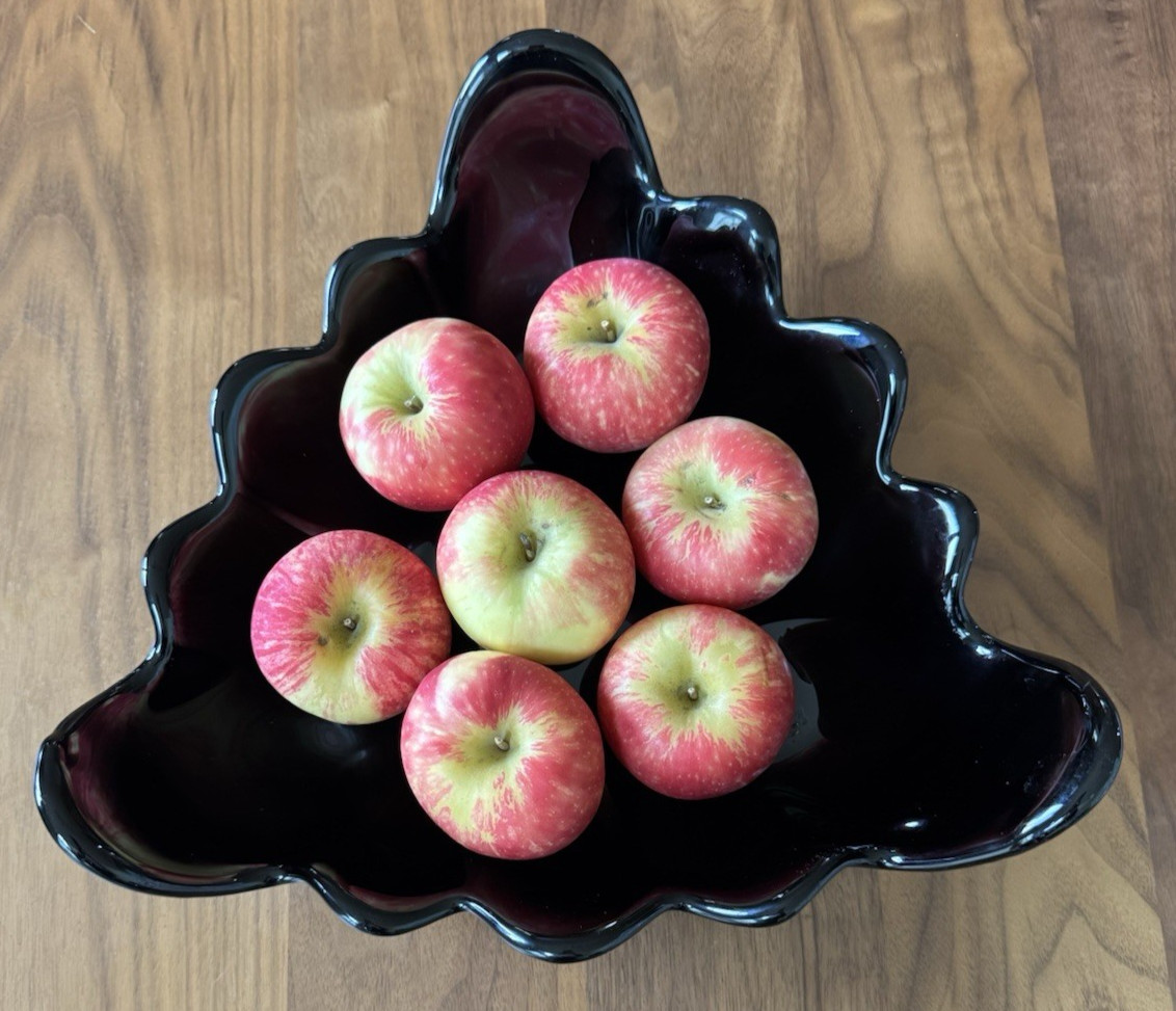 Tiara Indiana Glass Black Scalloped Triangle Console Fruit CenterpieceBowl 12”