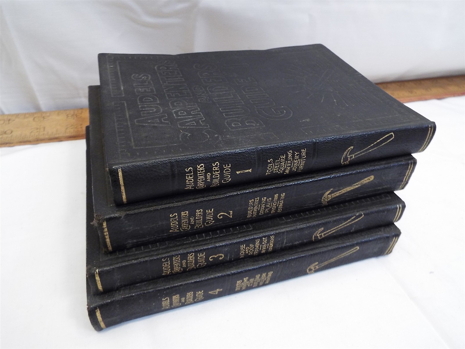 Set Audels Carpenter & Builder\'s Guide vol 1-4 1923 Woodworking Manual Gold Edge