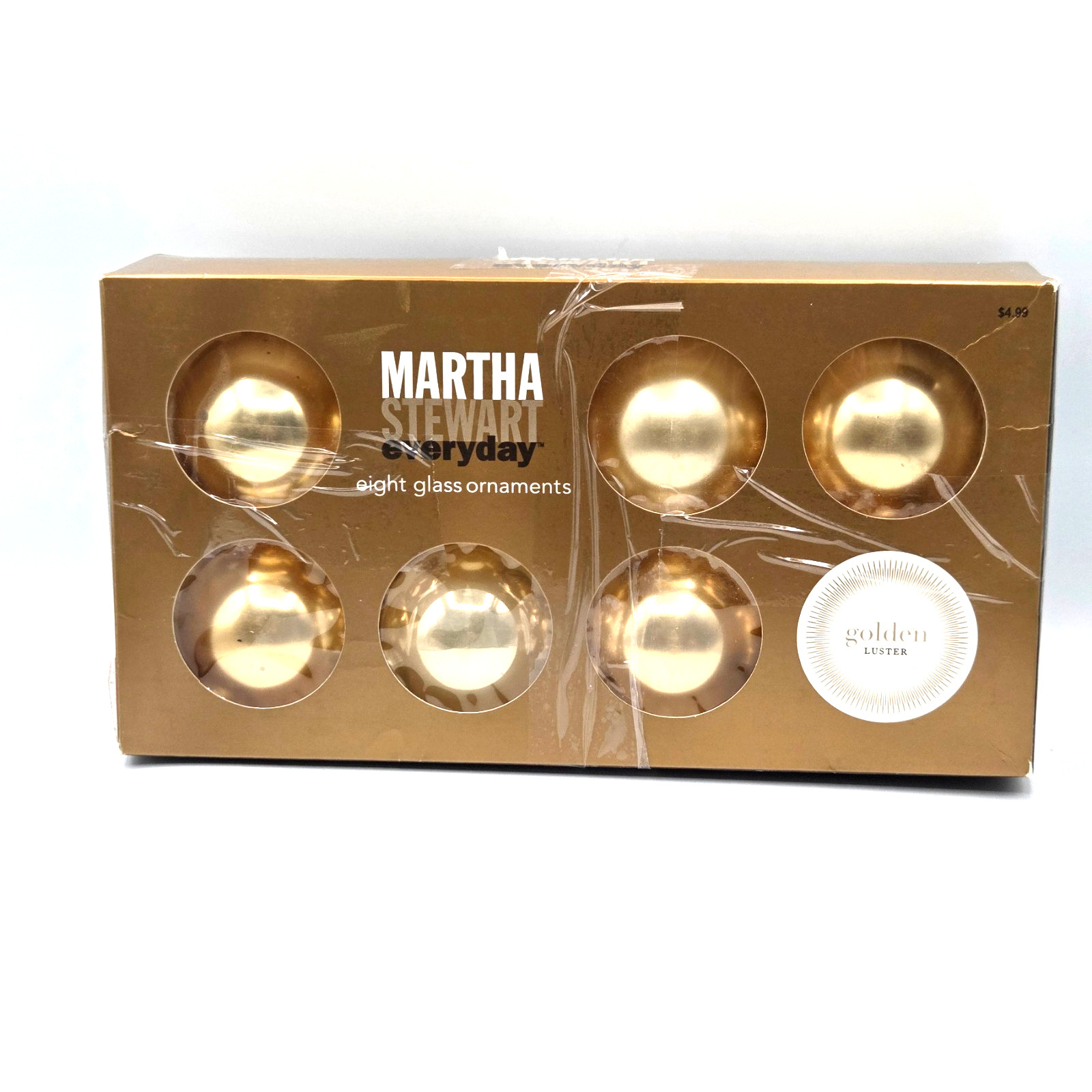 Martha Stewart Everyday Glass Ornaments BOX of 8 Golden Luster