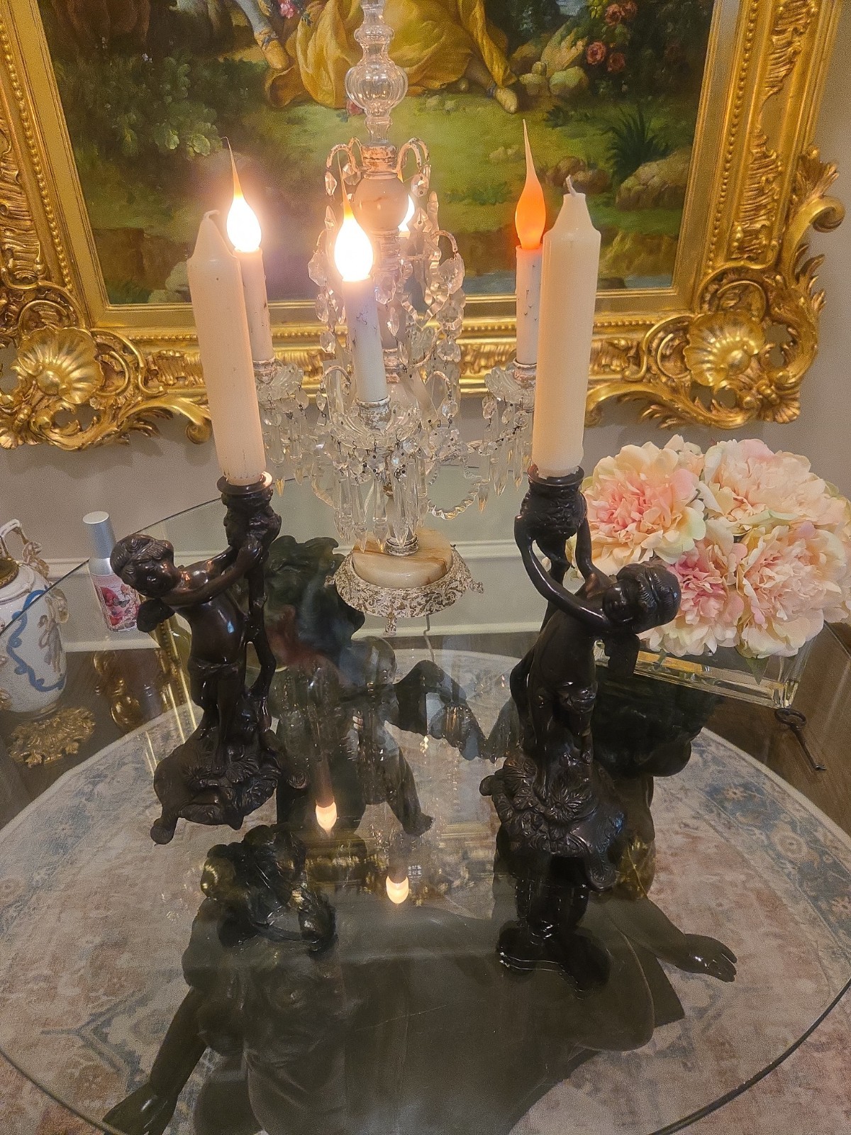Vintage/Antique Pair Bronze Cherubs Candle Holders Candlesticks Putti
