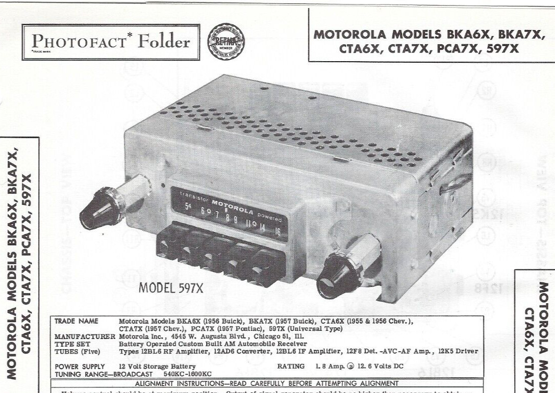 1956 1957 MOTOROLA Car RADIO Photofact MANUAL GM BUICK CHEVY PONTIAC 597X BKA6X 1956 1957 MOTOROLA Car RADIO Photofact MANUAL GM BUICK CHEVY PONTIAC 597X BKA6X