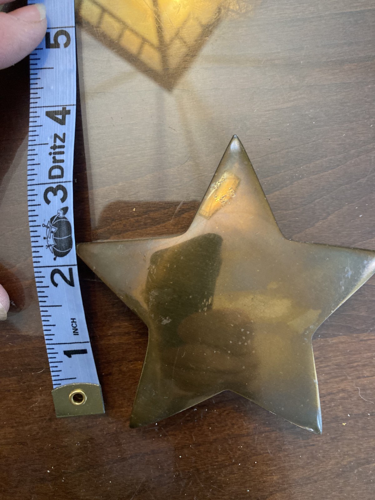 Vintage 1980's Domed STAR Solid Brass Paperweight- Felt Backing- 17.1 Oz. Nice