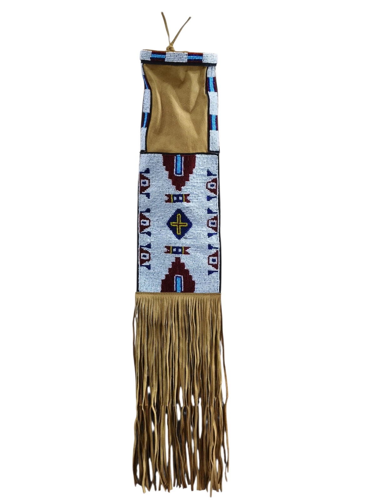 Native American Beaded Tobacco Pipe Bag Leather Fringe Handmade Tobacco Pouch