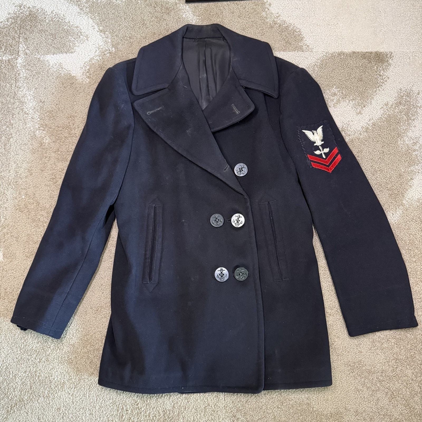Vtg 1940s WWII USN Military Heavy Wool Peacoat 34 Mens Naval Clothing Factory