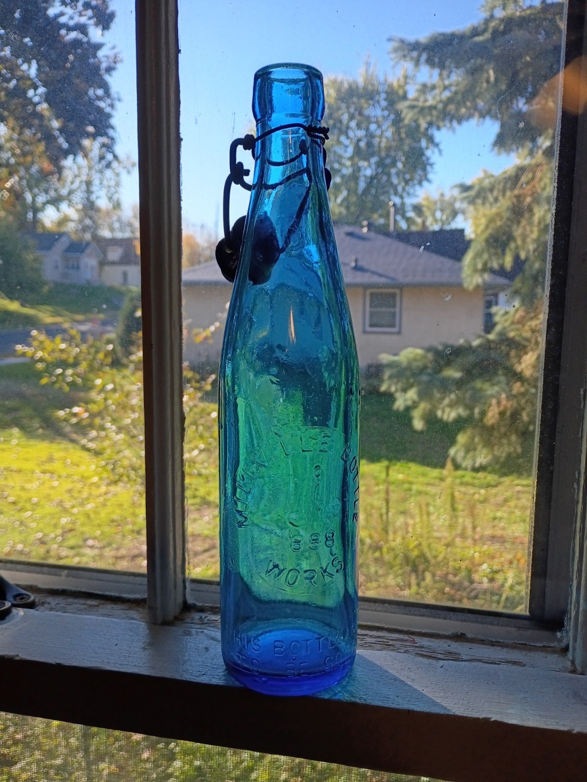 Antique Millville Bottle 1888 Works Beer Cobalt Blue Bottle Porcelain Stopper