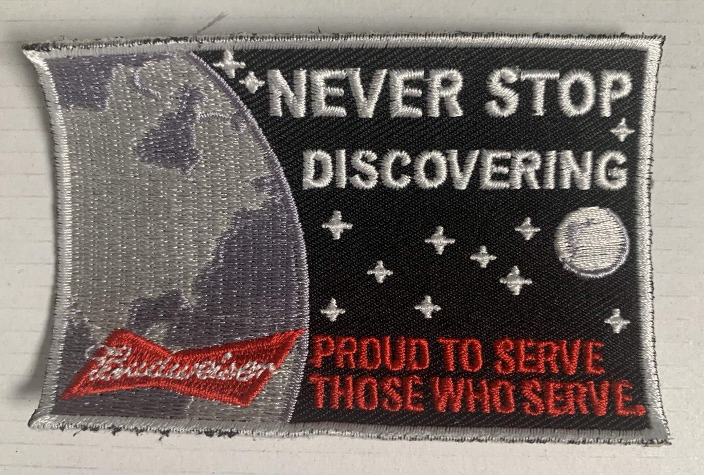 Budweiser 'Proud to Serve Those Who Serve' Embroidered Sew On Patch 3.5 Budweiser 'Proud to Serve Those Who Serve' Embroidered Sew On Patch 3.5