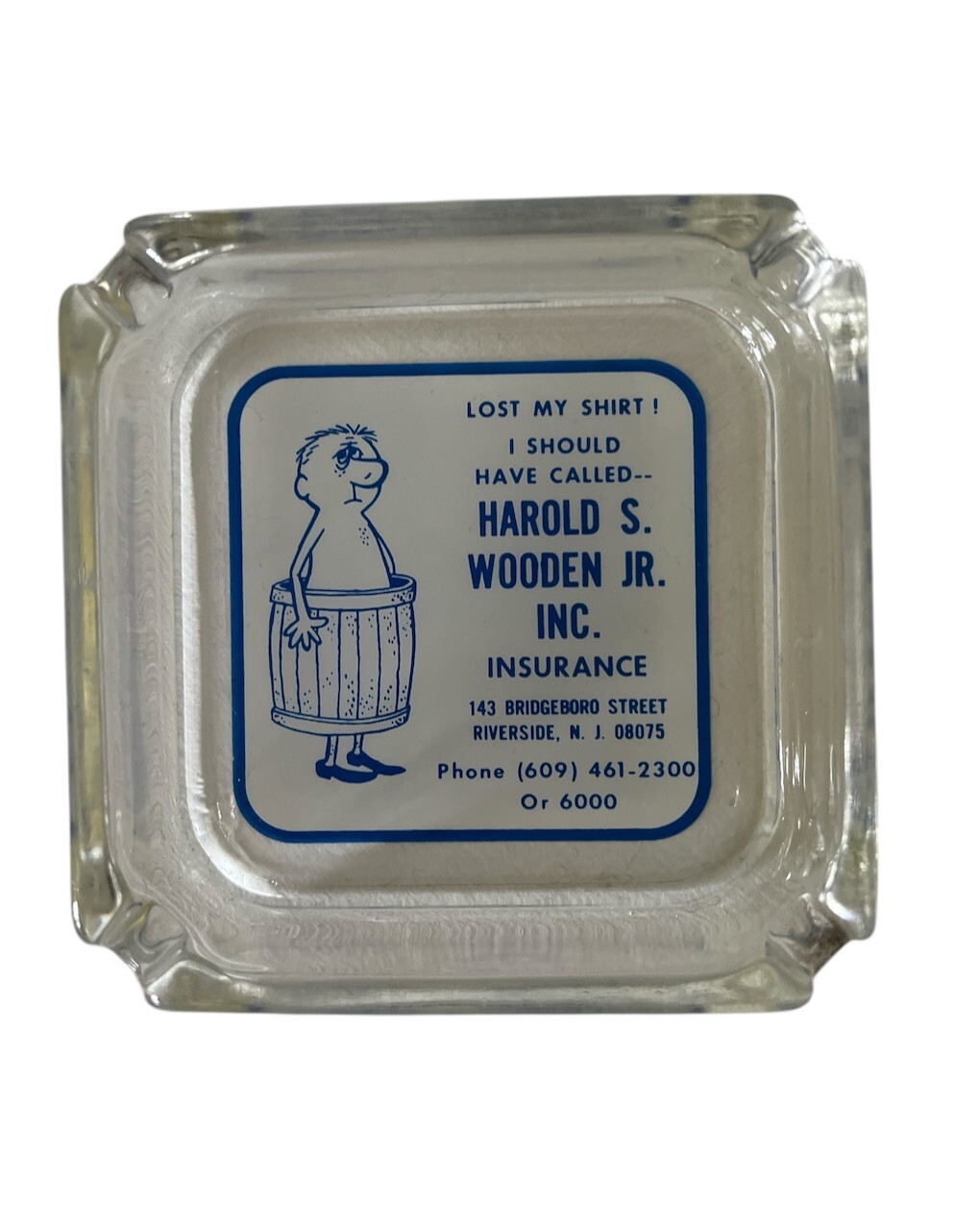 Vintage Harold S. Wooden Jr Inc Insurance Advertising Ashtray Riverside, NJ