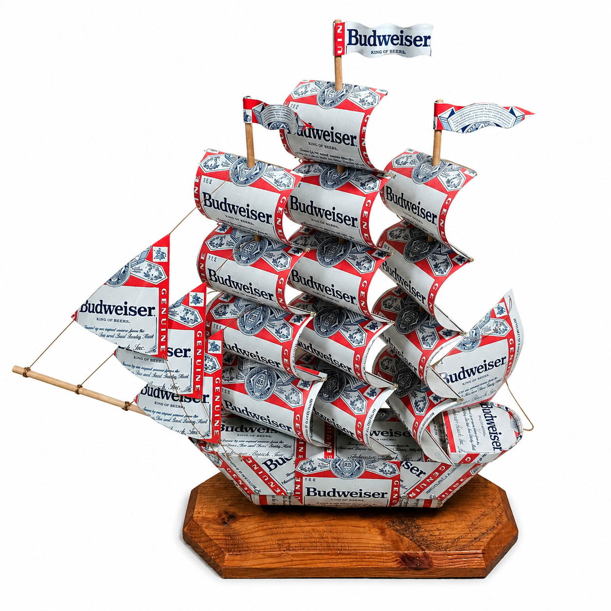 VTG 1970s Budweiser Beer Can Sailing Ship Handmade Folk Art Anheuser-Busch Boat
