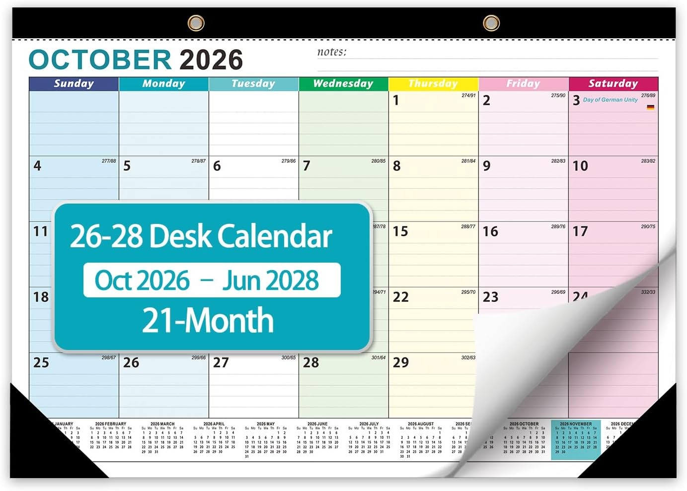 Desk Calendar 2027-2028, Desktop Calendar 21 Month, Oct -Jun 2028